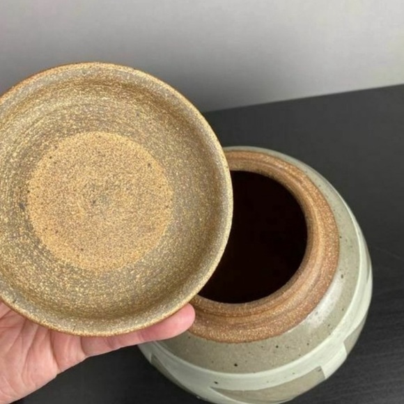 Signed Handmade Stoneware Pottery Jar With Lid - Picture 2 of 4